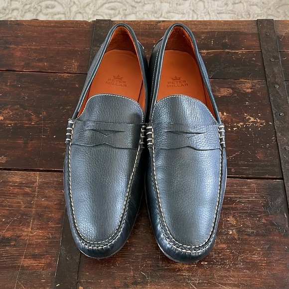 Men's Peter Millar Navy Leather Penny Loafer Size 10.5 - Picture 4 of 7